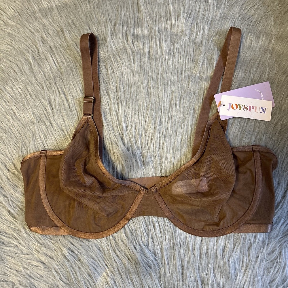 Joyspun‎ Bra Womens Size 40D Brown Mesh Sheer Unlined Underwire Back Closure